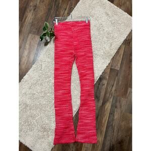 Zara Medium Pink Heather Ribbed High Waisted Flare Leg Sweater Knit Pants NWT